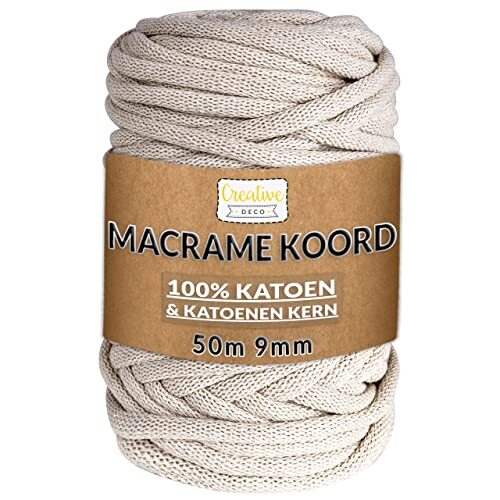 Creative Deco 9mm x 50m Beige Macrame Touw Koord Katoenen Koord | Vezels & Katoenen Kern | Perfect voor Geschenken Verpakken Decoratie DIY Kunst & Ambacht