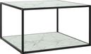 Maison Exclusive - Table basse, noir avec plateau en verre blanc, aspect marbre, 90x90x50 cm