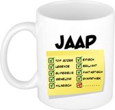 Bellatio Decorations Naam mok Jaap - wit - top gozer - keramiek - 300 ml - cadeau collega beker