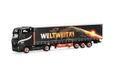 Herpa vrachtwagen model Mercedes-Benz Actros L 18 Gigaspace schuifzeil-oplegger "Ferntrans Haas/wereldwijd", schaal 1:87, voor diorama, modelbouw, verzamelobject, Made in Germany, kunststof