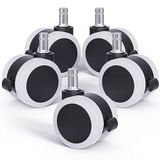 LIHAO 5 x wielen voor harde vloeren, draaistoelwielen, 11 mm/50 mm, geremd, wielenset voor bureaustoel, zwart/wit