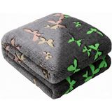 KANGURU DOUBLE BED GLOW Butterflies, fleece microvezeldeken voor tweepersoonsbed zachte flanellen fluwelen deken, Grijs, 230x230cm