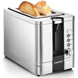 Chefman Roestvrijstalen broodrooster voor 2 schijven met 7 bruiningsinstellingen, extra brede sleuven voor bagels, functies voor ontdooien/opwarmen/stop, uitneembare kruimellade, 925 W, 240 V, zilver