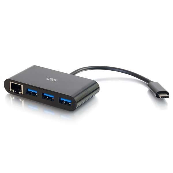 C2G USB C Ethernet and 3-Port USB Hub - Black