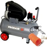 PRODAIR Compressor 50 liter tank, 2 PK motor, 8 bar, dubbele aansluiting, inclusief opblaaset