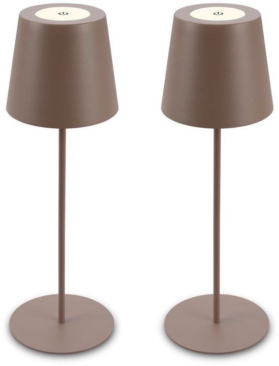 B.K.Licht Kiki - Set of 2 Table Lamps Rechargeable - Dimmable - Height Adjustable - USB - IP44 for Outdoor & Indoor - Ø12 x 36 cm - Brown