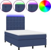 vidaXL Boxspring met matras en LED stof blauw 120x200 cm