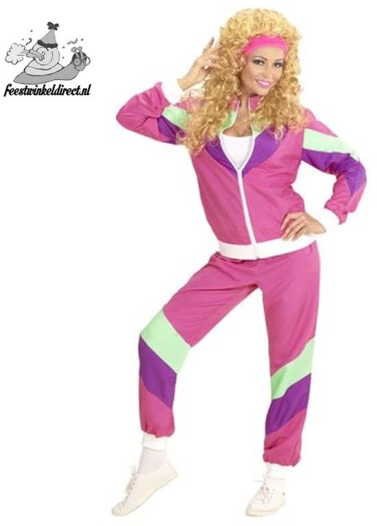 Feestwinkel Direct Dames jaren 80 training roze-Maat:XL