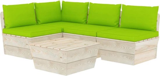 vidaXL 5-delige Loungeset met kussens pallet vurenhout