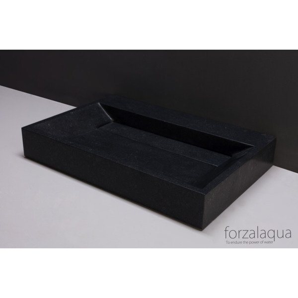 Forzalaqua Bellezza wastafel 80.5x51.5x9cm rechthoek 1 wasbak 2 kraangaten graniet gezoet antraciet 8010303