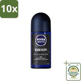 Nivea 10 x NIVEA MEN Deep Deodorant Roll-on met actieve kool - 50 ml