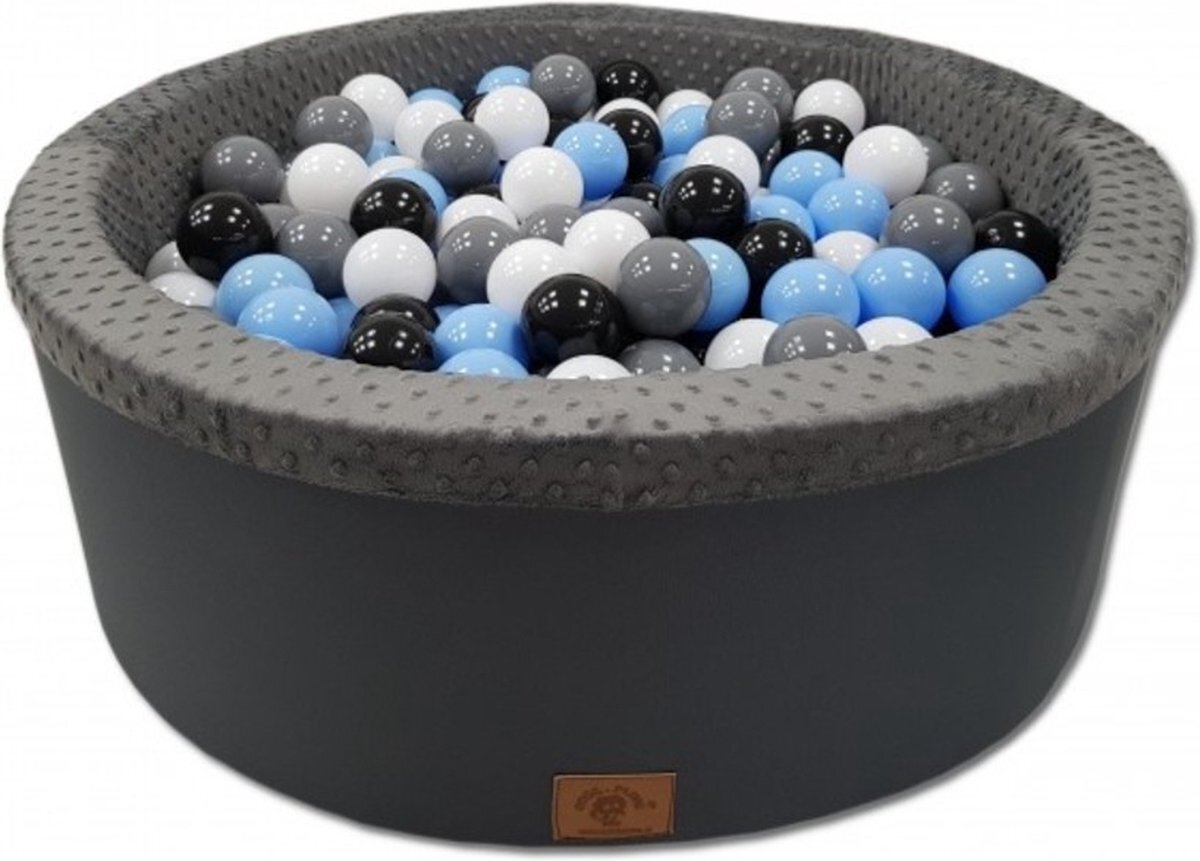 Viking Choice Ballenbad rond - antraciet - 90x30 cm - met 200 lichtblauw, grijs, zwart en witte ballen
