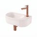 QeramiQ Fuente mitigeur – demi-rond – 40x22x12 cm – céramique lin – trou de robinet à droite – nervuré