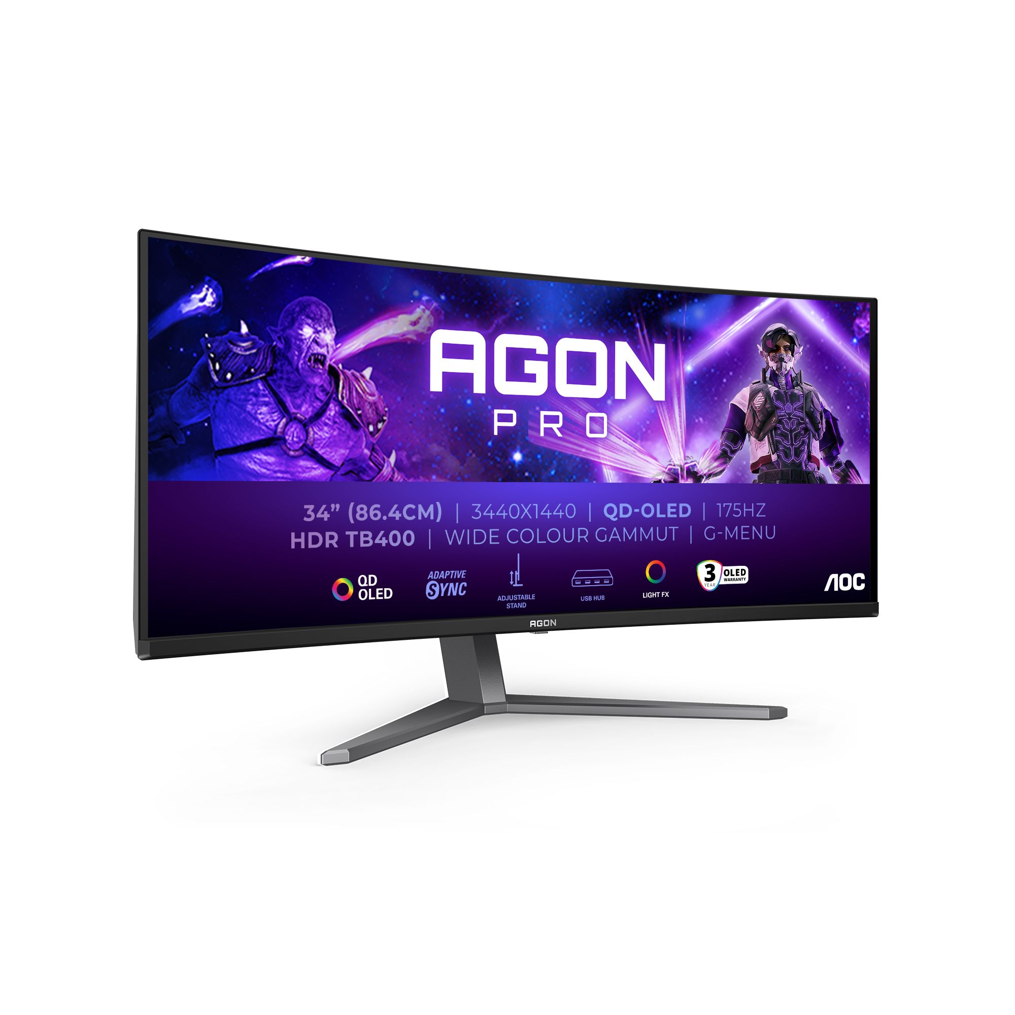 AOC AGON PRO AG346UCD - 34" QHD QD-OLED Ultrawide Gaming Monitor - 170Hz, USB-C 90W