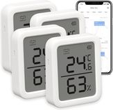 Merkloos / Sans marque Binnenthermometer en Hygrometer Set van 4 - Bluetooth Temperatuur- en Vochtigheidsmeter voor Babykamer, Huis en Tuin met Slimme Waarschuwingen
