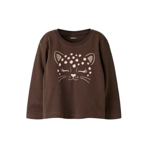 NAME IT MINI longsleeve met print - donkerbruin