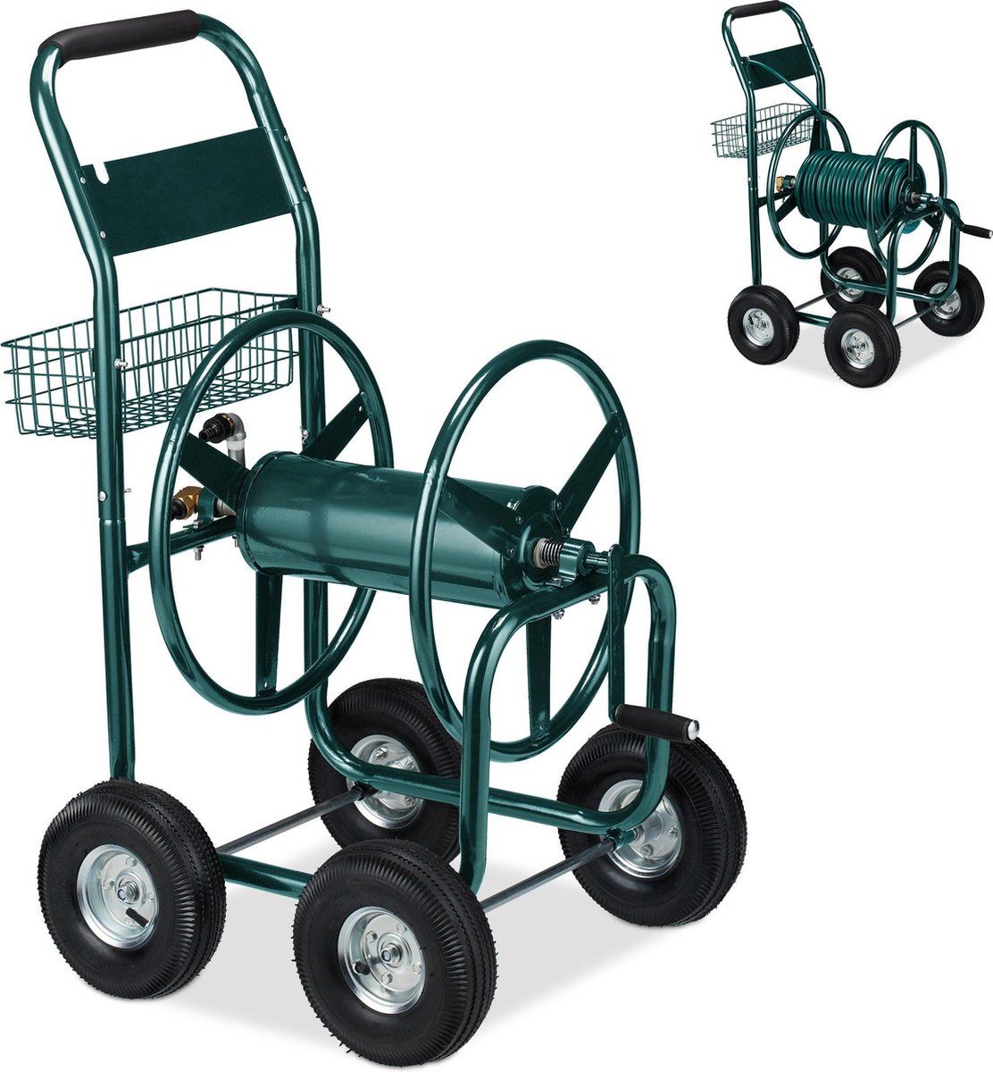 Relaxdays Slangenwagen Zonder Slang - Tuinslanghaspel Op 4 Wielen - Metaal - Groen