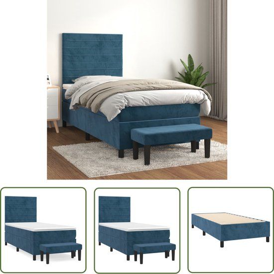 vidaXL Boxspring met matras fluweel donkerblauw 80x200 cm