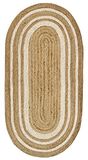 HAMID - Ovaal tapijt van jute, kleur witte rand, handgemaakt tapijt, 100% jutevezel, voor woonkamer, slaapkamer, decoratie (70 x 140 cm)