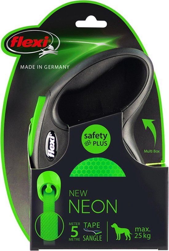 Flexi New Neon Tape - Hondenriem - Zwart/Groen - M - 5 m