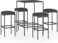 vidaXL 5-delige Tuinbarset met kussens poly rattan grijs