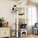 Poteau griffoir pour chat - 180 cm - Bois - Avec tanières et hamac - Gris