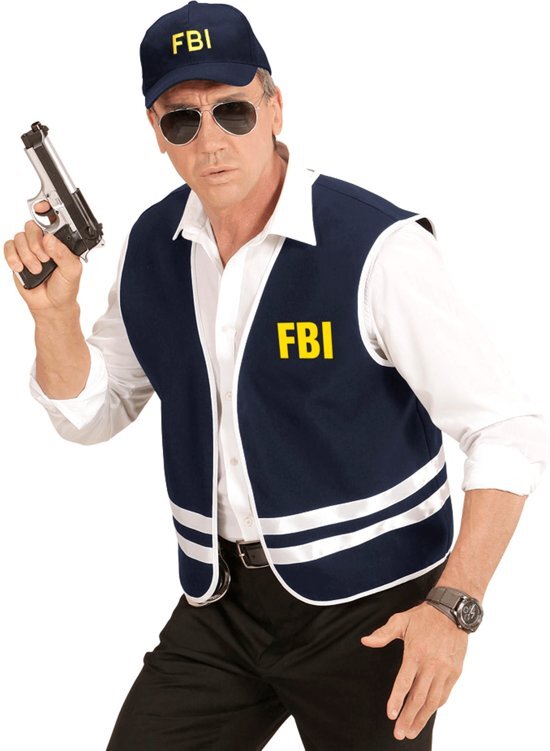 Widmann Politie & Detective Kostuum Zwart Fbi Vest Met Cap Volwassen Medium / Large Carnaval kostuum Verkleedkleding