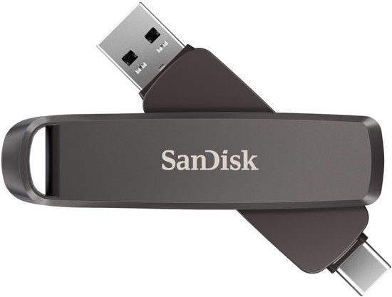SanDisk Extreme Pro Dual Drive - 512GB - USB 3.2 - USB-A & USB-C - 1000/900 MB/s - Metaal - Zwart