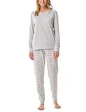 Schiesser Pyjama lang Dames Pyjamaset - zilvergrijs gemêleerd - Maat 3XL