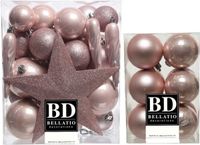 Bellatio Decorations Boules de Noël rose pâle - 5-6-8 cm - 45 pièces - étoile en plastique 19 cm - mélange mat et brillant