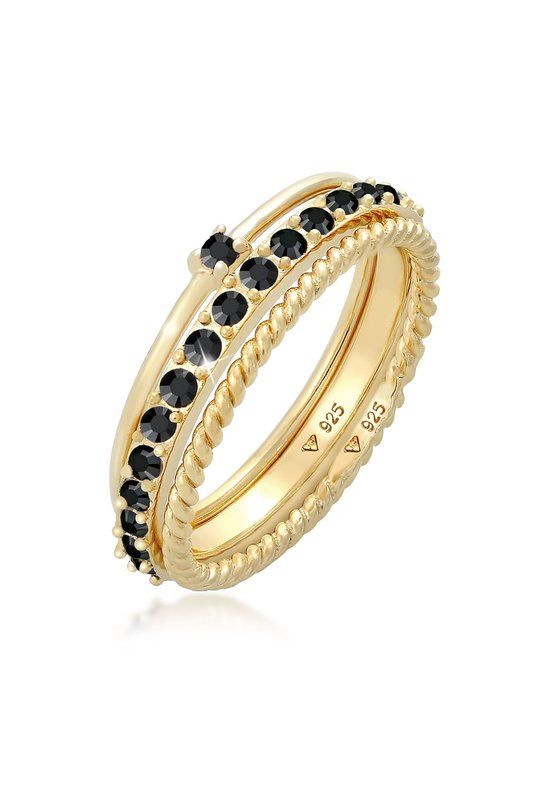Elli Ring Women Stack Set Elegant Solitary Twisted Trend with Crystals Black in 925 Sterling Silver Rings