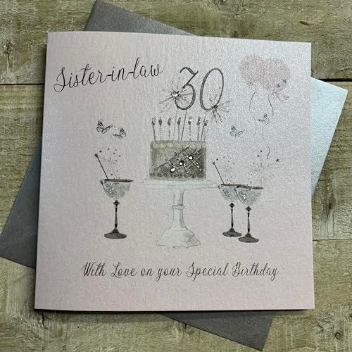 Happy 30th Birthday Card Sister-in-Law Champagne Pink Roses White Cotton Cards
