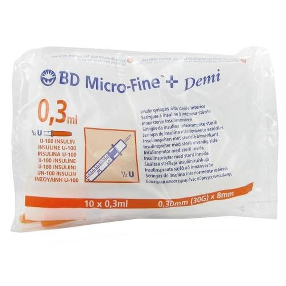 Becton Dickinson Benelux BD Microfine+ Insuline Spuit Demi 0.3ml 30g 8mm 10 stuks