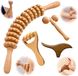 Set de 4 rouleaux de massage avec chacun 12 rouleaux, et une planche de massage Gua Sha, pour massage des fascias et drainage lymphatique du cou, du dos, des jambes et des pieds