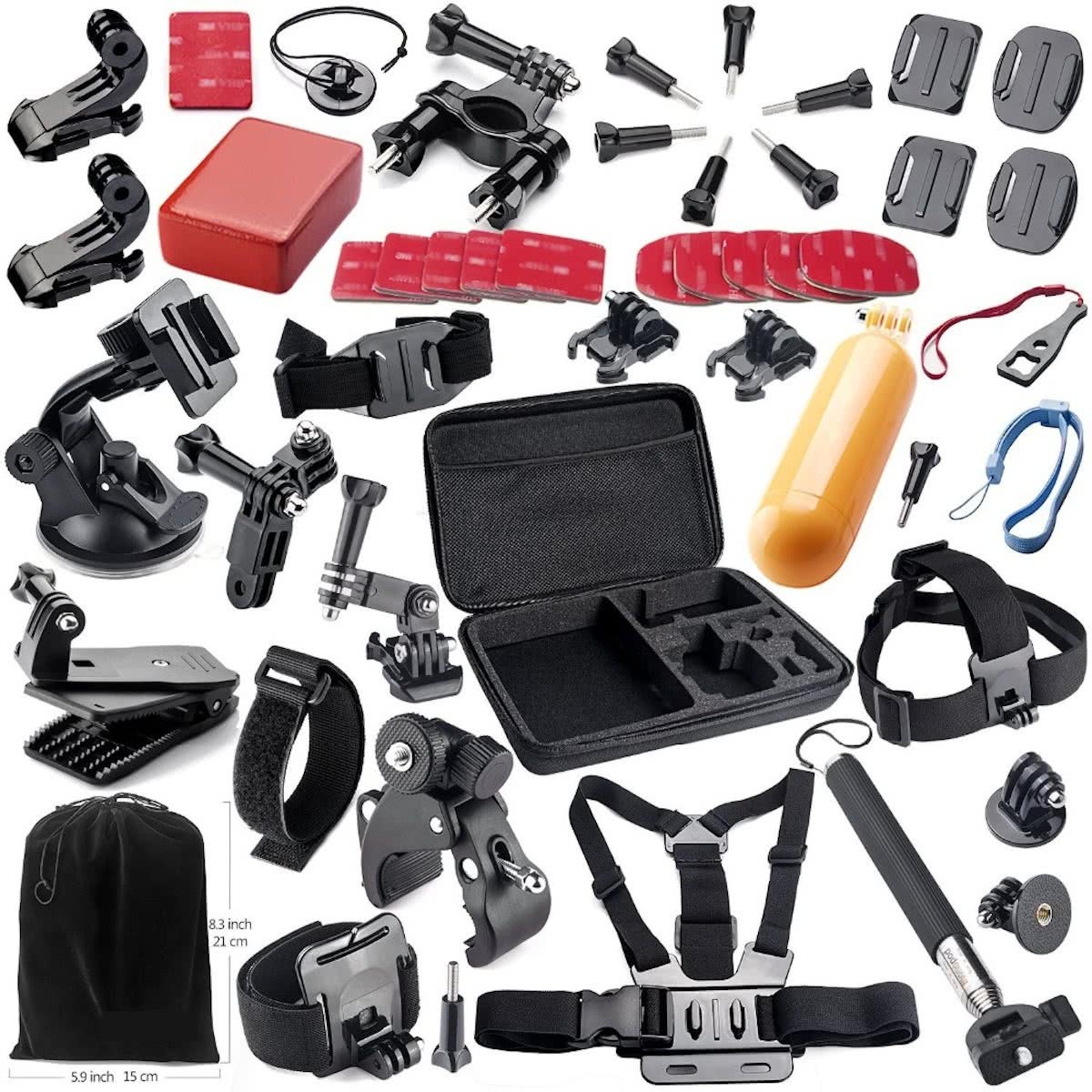 QY Accessoires set voor GoPro - 44-delig - in luxe opbergkoffer - voor Go Pro Hero 1 2 3 3+ 4 & 5 SJCAM SJ4000 SJ5000 en SJ6000 Heken H9