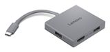 Lenovo Hub de voyage USB-C 4-en-1, Câble USB-C intégré, 1x HDMI 4K @ 60Hz, 2x USB-A 3.2, 1x Combo Jack 3.5mm, Gris Lunaire
