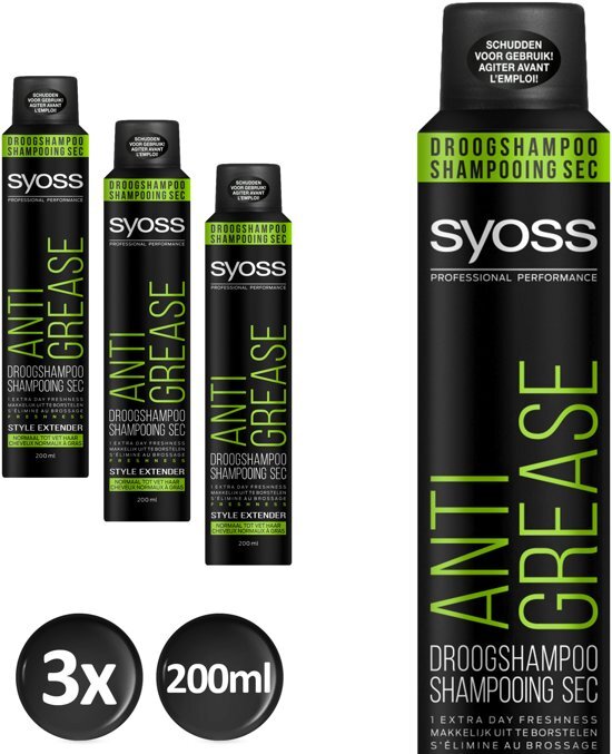Syoss Anti-Grease Droogshampoo 200 ml - 3 stuks - Voordeelverpakking