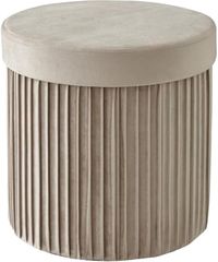Merkloos Omgoods Ronde Opbergpouf met Velours en Opbergruimte 38 cm Beige