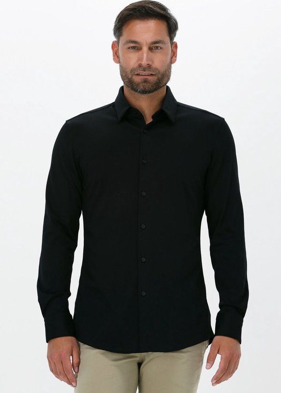 BOSS Hank-s slim fit overhemd - tricot - zwart - Maat 45