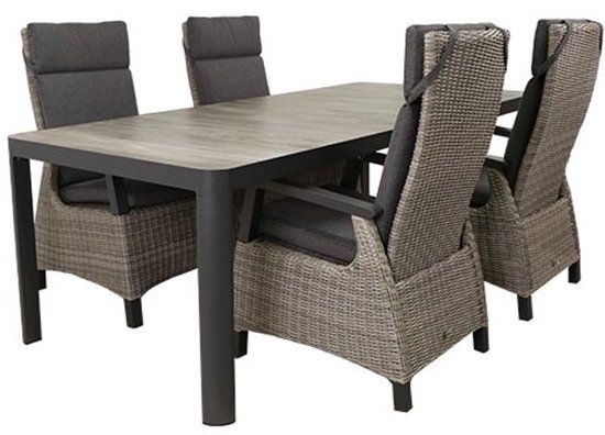 Buitengewoon Boet Marmaris Diningset AntracietBruin 4-persoons Wicker Inclusief kussen Rechthoekige tafel