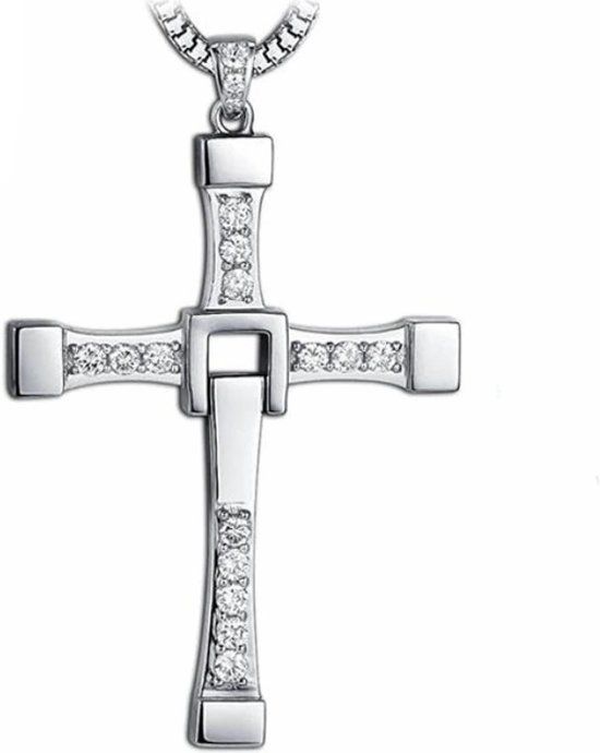 Fako Bijoux® - Ketting - Kruis - Kristal - Deluxe - Zilverkleurig