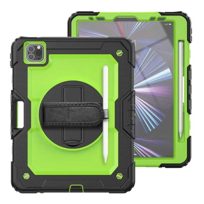 R-JUST Armor Hoesje voor iPad Pro 12 9 2020 met Kickstand / Polsband / Pennenhouder - Heavy Duty Cover Case Groen