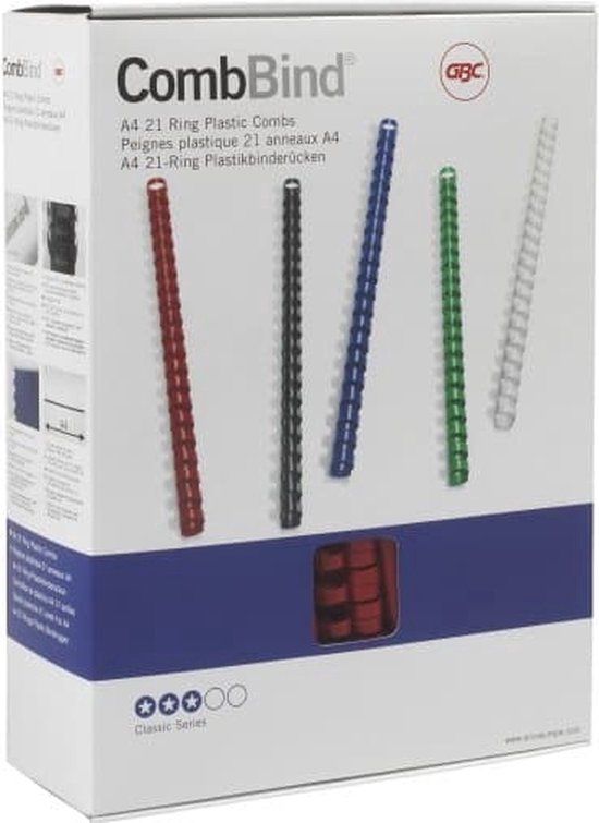 GBC CombBind - 51 mm - 21 ringen - A4 (210 x 297 mm) - 450 vellen - wit - 50 stuks plastic inbindkam