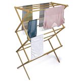 Brookstone Milieuvriendelijk bamboe droogrek, opvouwbare waskleerhanger, 10 hangende bars, minimalistisch ruimtebesparend ontwerp