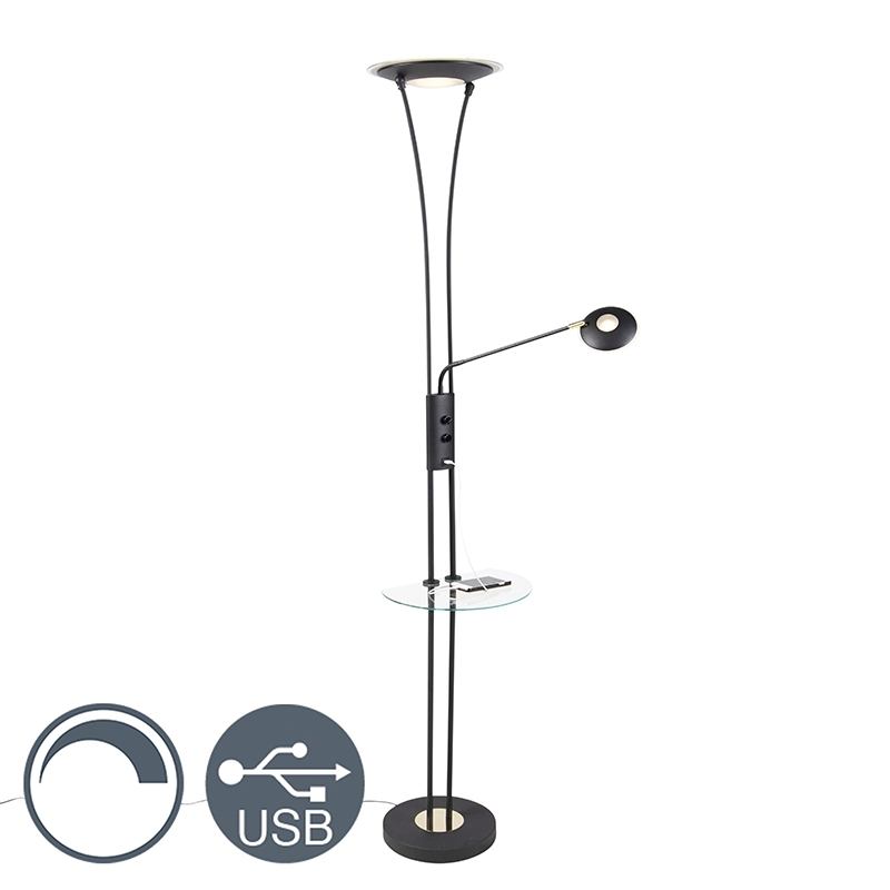 QAZQA Moderne vloerlamp zwart met leesarm incl. LED - Sevilla