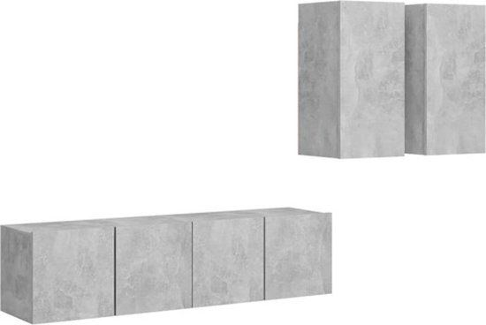 vidaXL 4-delige Tv-meubelset bewerkt hout betongrijs