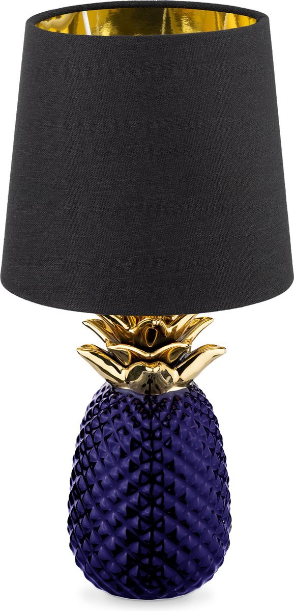 Navaris Tafellamp in Ananas Design - 35cm hoog - Deco Keramiek Lamp voor Nachtkastje of Bijzettafeltje - Deco Lamp met E14 Draad in Violet-Zwart