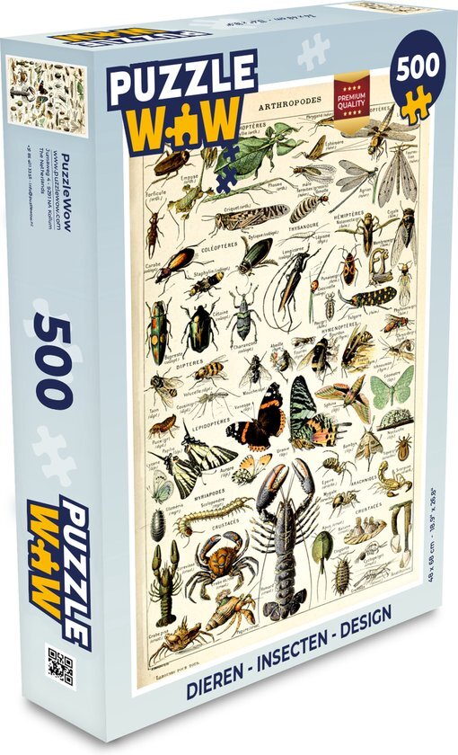 MuchoWow Puzzel Dieren - Adolphe Millot - Vintage - Insecten - Kunst - Legpuzzel - Puzzel 500 stukjes - Sinterklaas cadeautjes - Sinterklaas voor grote kinderen