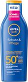 NIVEA SUN Sonnenlotion LSF 50+, Sonnencreme, wasserfest, mit Vitamin C und Hyaluronsäure, schnell einziehend für 48 Stunden Feuchtigkeit ohne weiße Rückstände (200 ml)