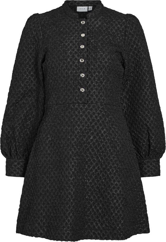 VILA - VITALIAMA L/S JAQCUARD DRESS - Dames - Mini jurken - Maat 40 - Polyester - Zwart